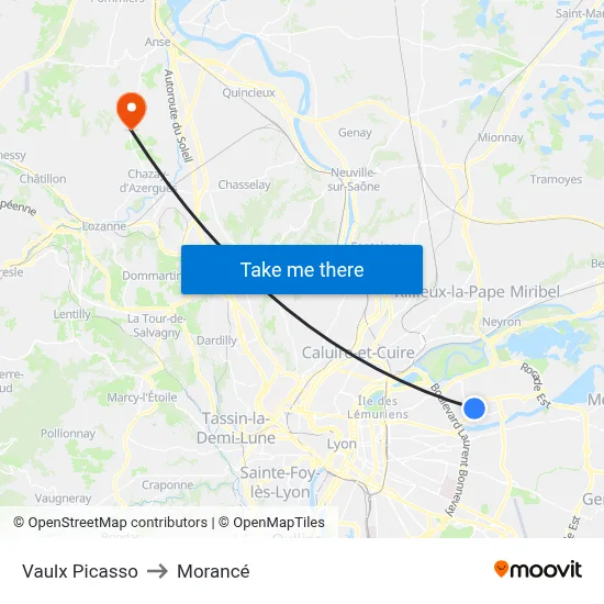 Vaulx Picasso to Morancé map
