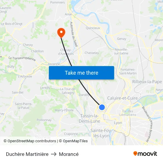 Duchère Martinière to Morancé map