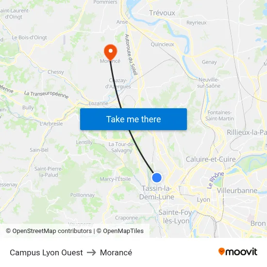 Campus Lyon Ouest to Morancé map