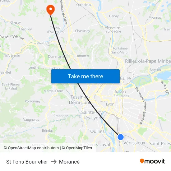 St-Fons Bourrelier to Morancé map