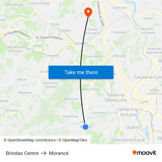 Brindas Centre to Morancé map