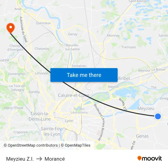 Meyzieu Z.I. to Morancé map