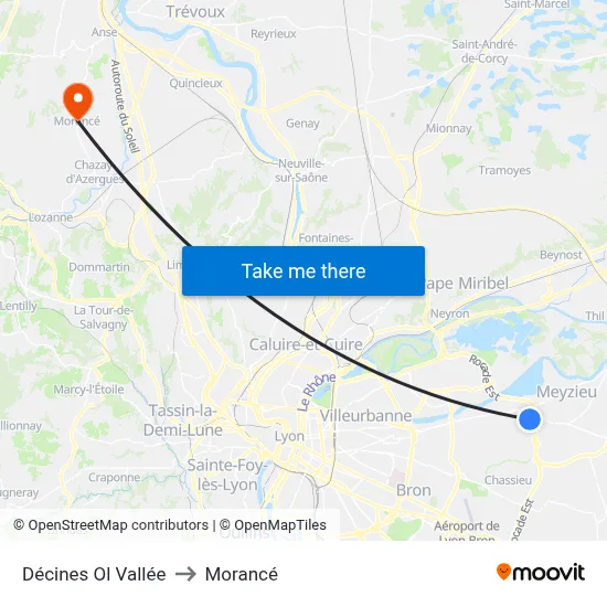 Décines Ol Vallée to Morancé map