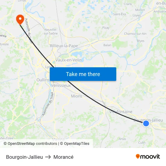 Bourgoin-Jallieu to Morancé map