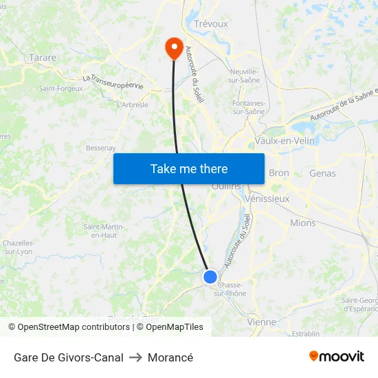 Gare De Givors-Canal to Morancé map