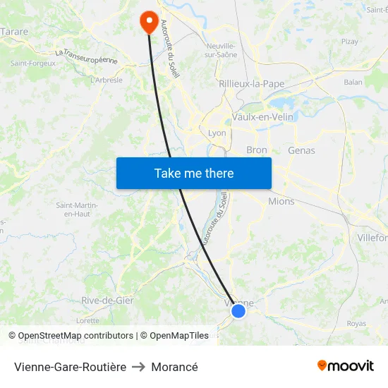 Vienne-Gare-Routière to Morancé map