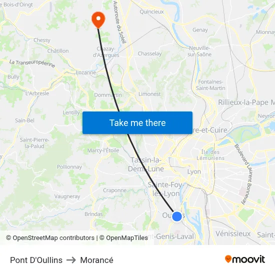 Pont D'Oullins to Morancé map