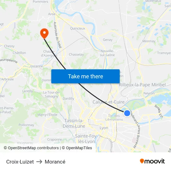 Croix-Luizet to Morancé map