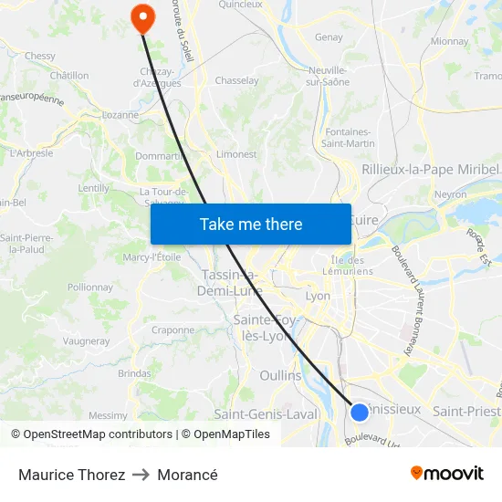 Maurice Thorez to Morancé map