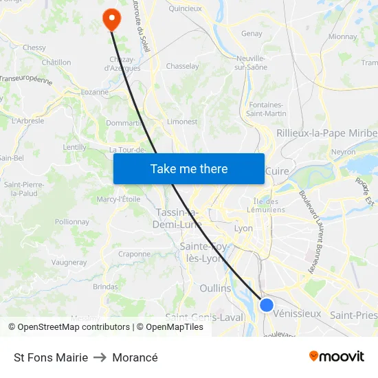 St Fons Mairie to Morancé map
