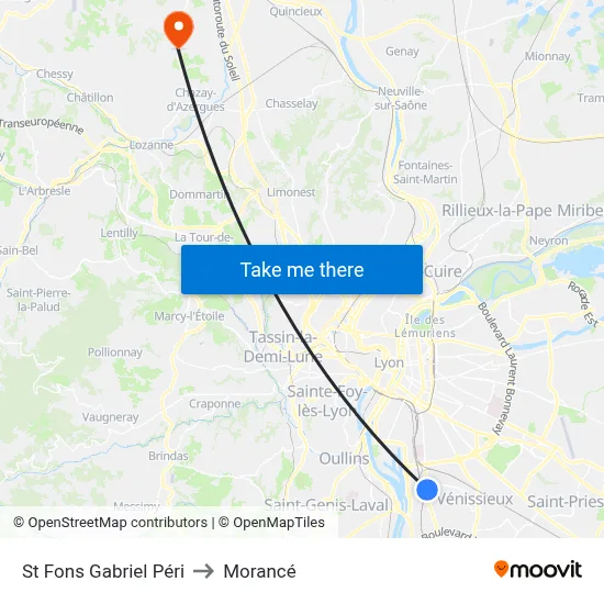St Fons Gabriel Péri to Morancé map