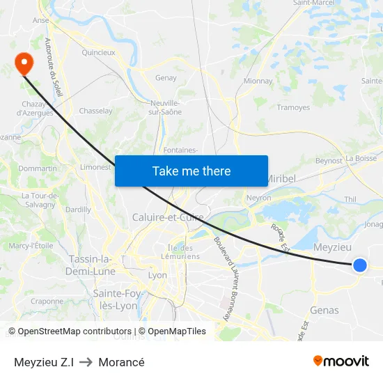 Meyzieu Z.I to Morancé map