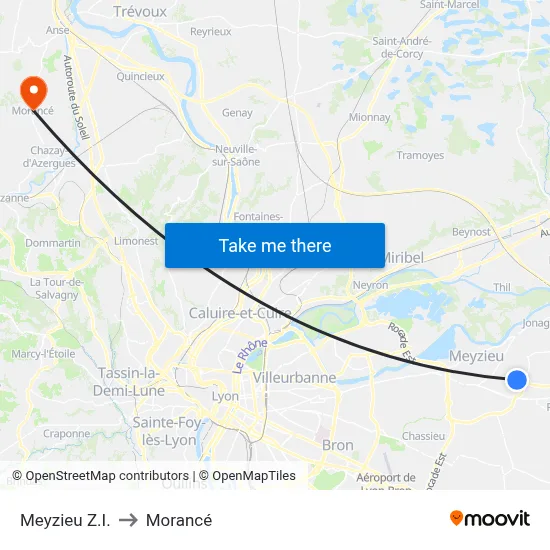 Meyzieu Z.I. to Morancé map