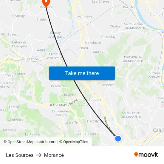 Les Sources to Morancé map