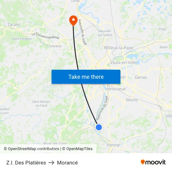 Z.I. Des Platières to Morancé map