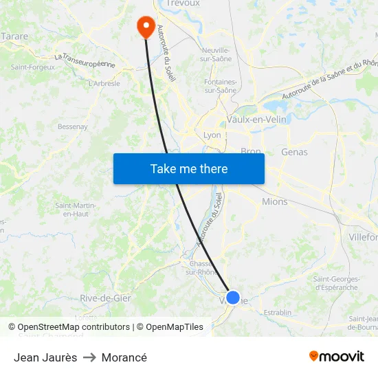 Jean Jaurès to Morancé map