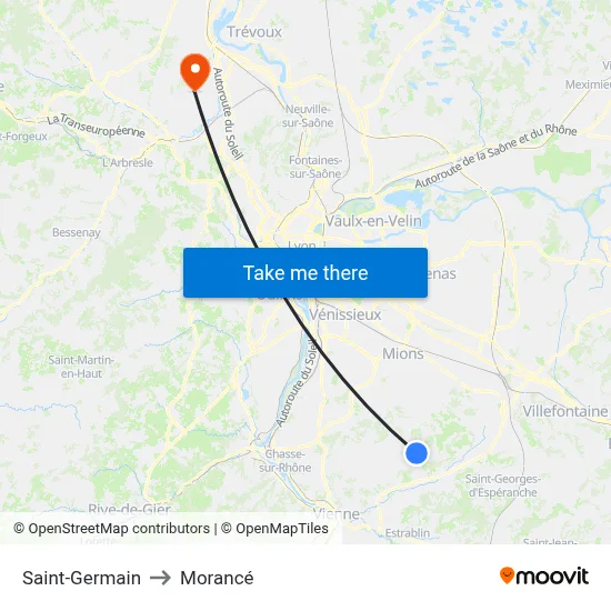 Saint-Germain to Morancé map