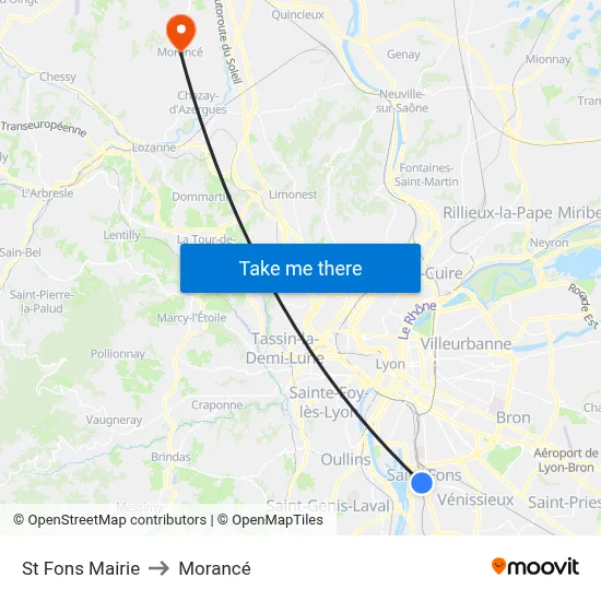 St Fons Mairie to Morancé map