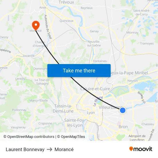 Laurent Bonnevay to Morancé map