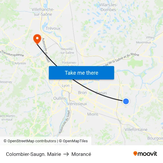 Colombier-Saugn.  Mairie to Morancé map