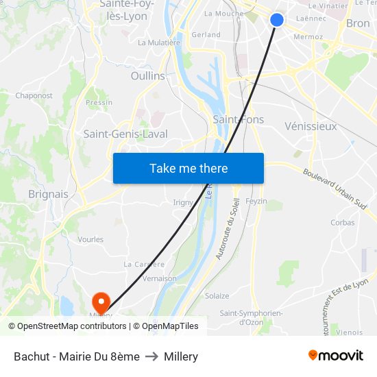 Bachut - Mairie Du 8ème to Millery map