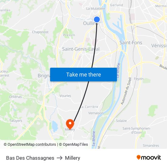 Bas Des Chassagnes to Millery map