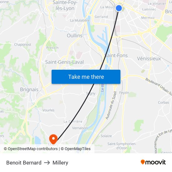 Benoit Bernard to Millery map