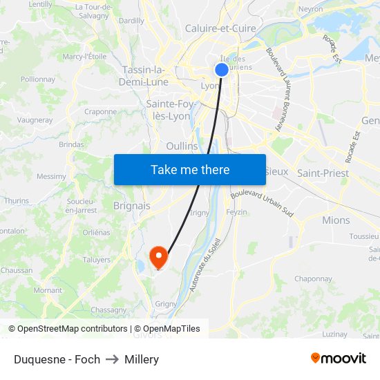 Duquesne - Foch to Millery map