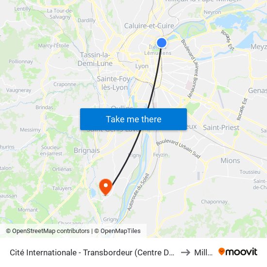 Cité Internationale - Transbordeur (Centre De Congrès) to Millery map