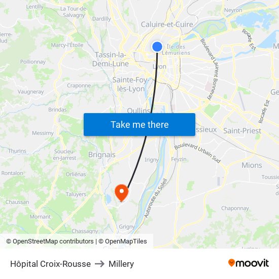Hôpital Croix-Rousse to Millery map