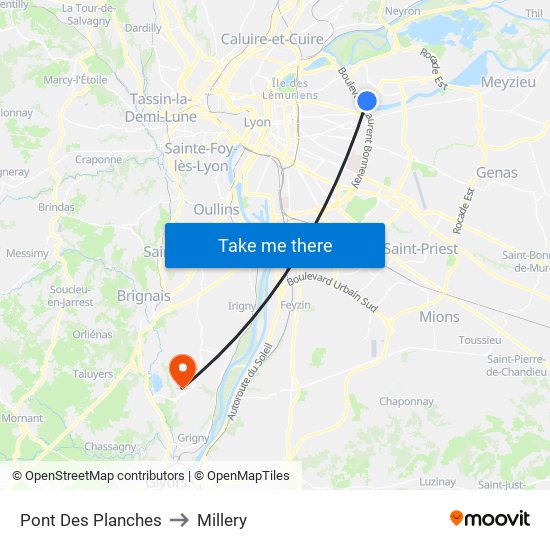Pont Des Planches to Millery map