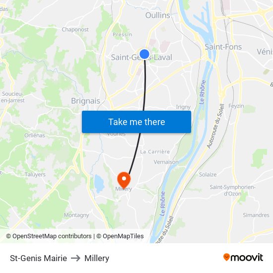 St-Genis Mairie to Millery map