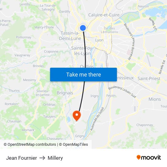 Jean Fournier to Millery map