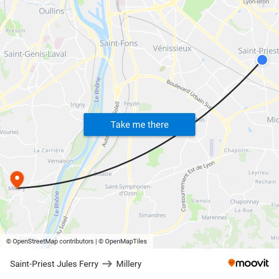 Saint-Priest Jules Ferry to Millery map