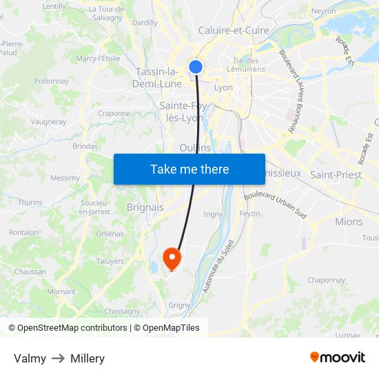 Valmy to Millery map