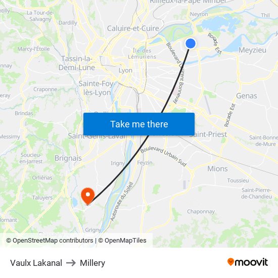 Vaulx Lakanal to Millery map