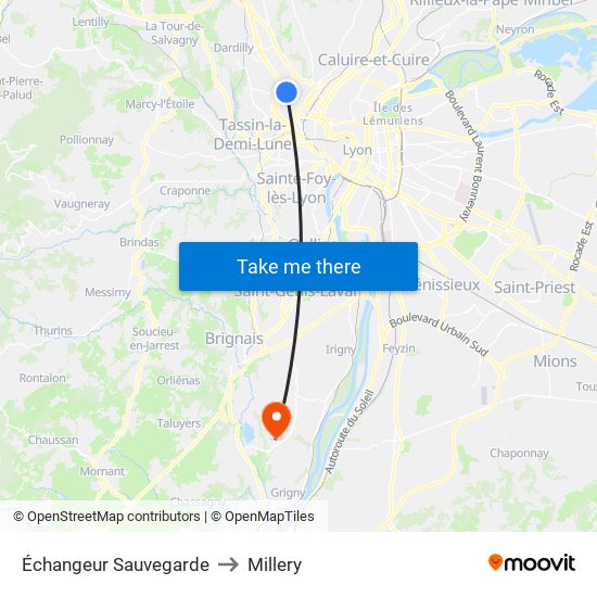 Échangeur Sauvegarde to Millery map