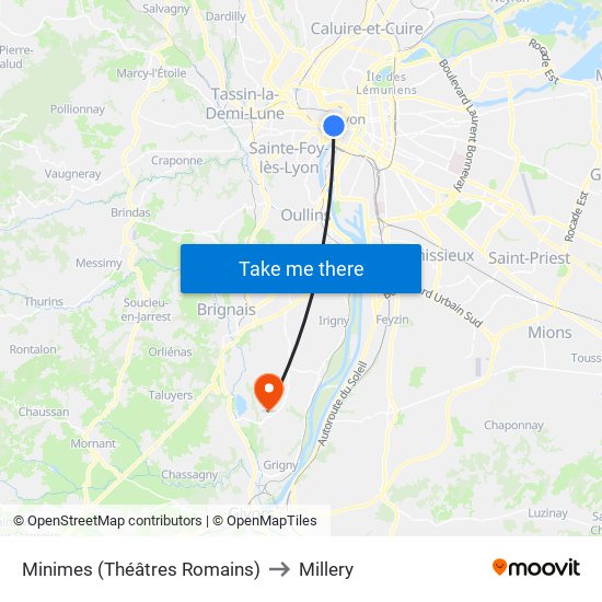 Minimes (Théâtres Romains) to Millery map