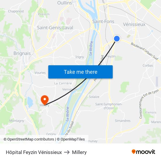 Hôpital Feyzin Vénissieux to Millery map