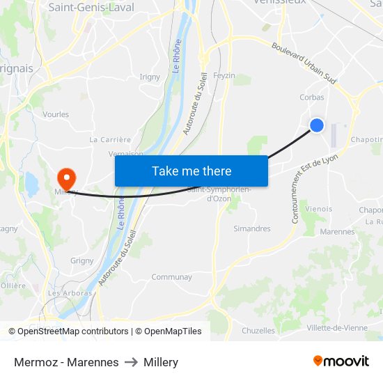 Mermoz - Marennes to Millery map