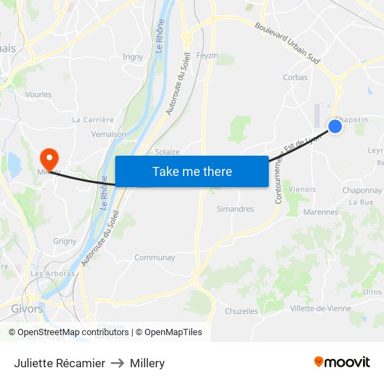 Juliette Récamier to Millery map
