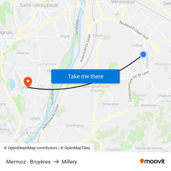 Mermoz - Bruyères to Millery map