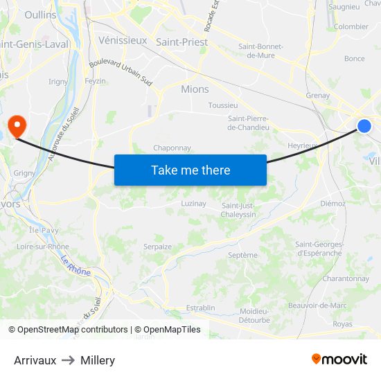 Arrivaux to Millery map