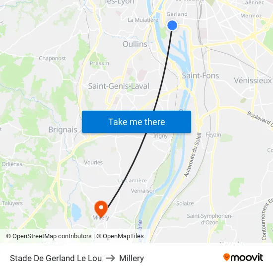 Stade De Gerland Le Lou to Millery map