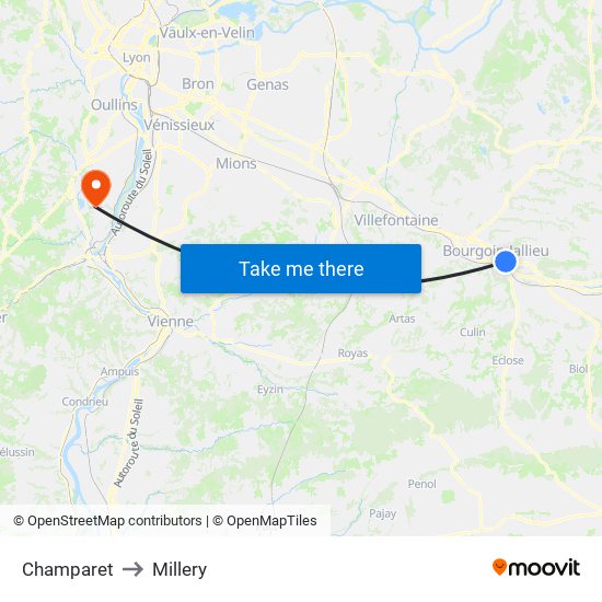 Champaret to Millery map