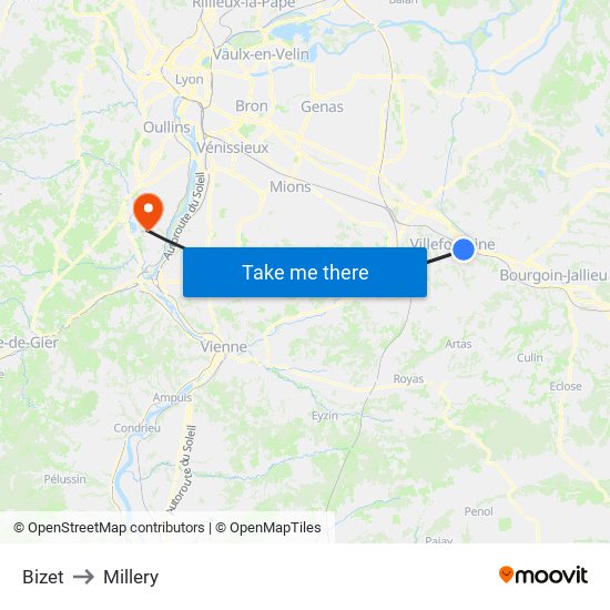 Bizet to Millery map