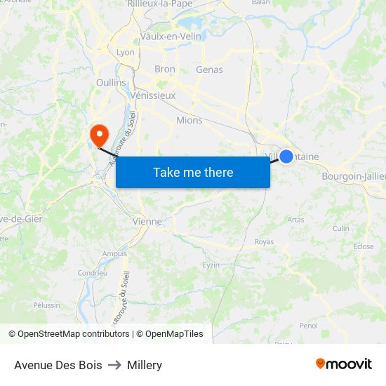 Avenue Des Bois to Millery map