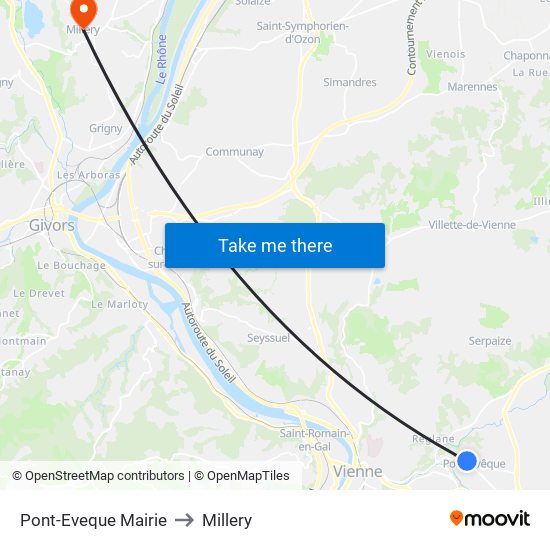 Pont-Eveque Mairie to Millery map