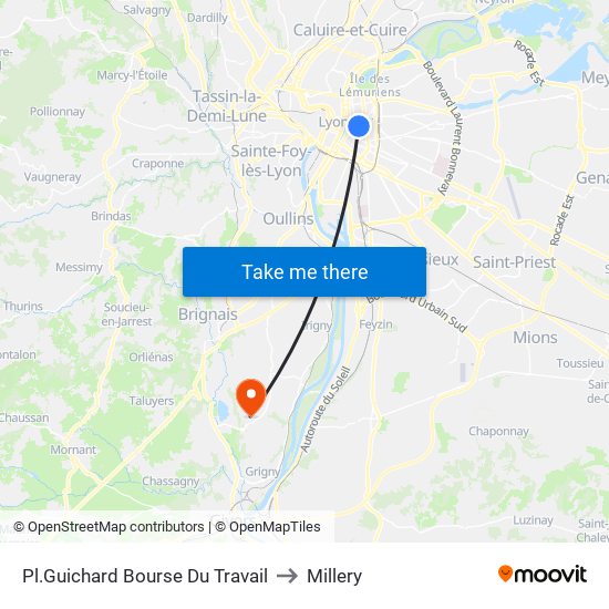 Pl.Guichard Bourse Du Travail to Millery map
