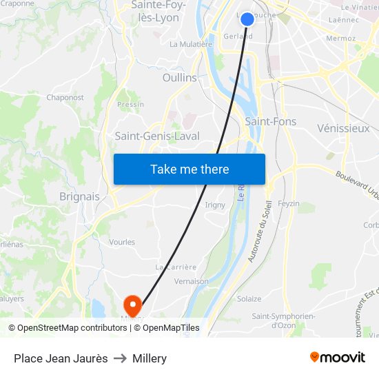 Place Jean Jaurès to Millery map